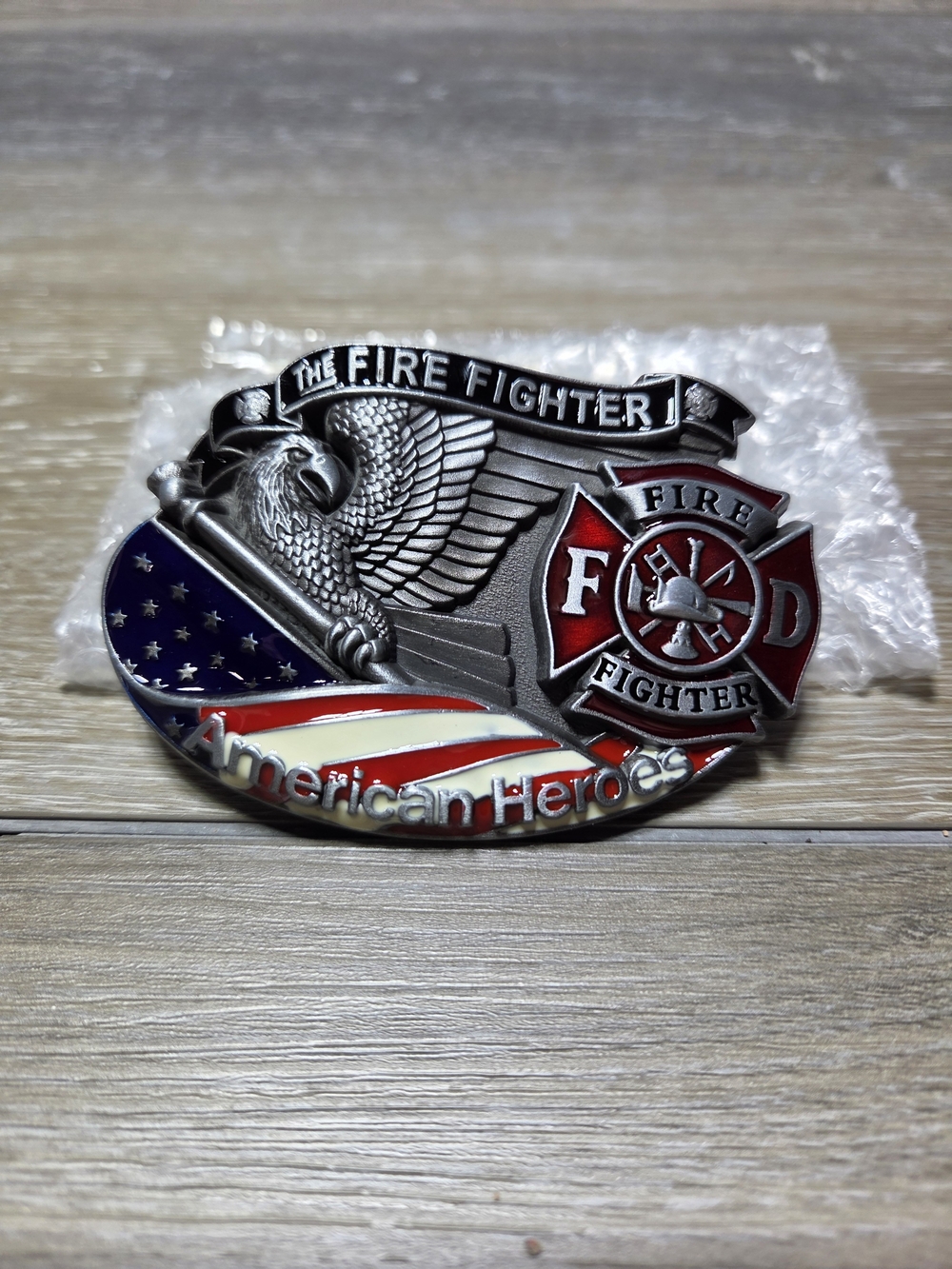 The Fire Fighter American Hero Eagle Flag Enamel Belt Buckle